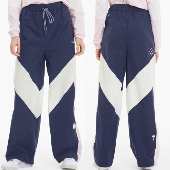 Selena Gomez Puma Bold Rugby Track Pants Oversized Blue White Size XS Stretch - Picture 3 of 16